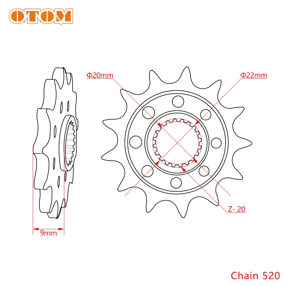 Otomオートバイフロントチェーン520チェーン13t鍛造軽量デザインカワサキKX250F 2006-2023 KX250X 2021-2023