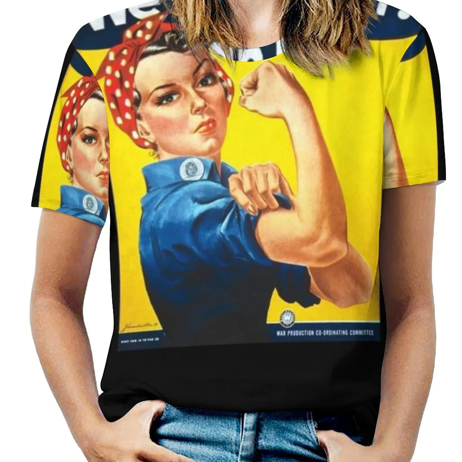 Rosie The Riveter. We Can Do It. Howard Miller , American , Women T-Shirt Crewneck Casual Short Sleeve Tops Summer Tees Rosie