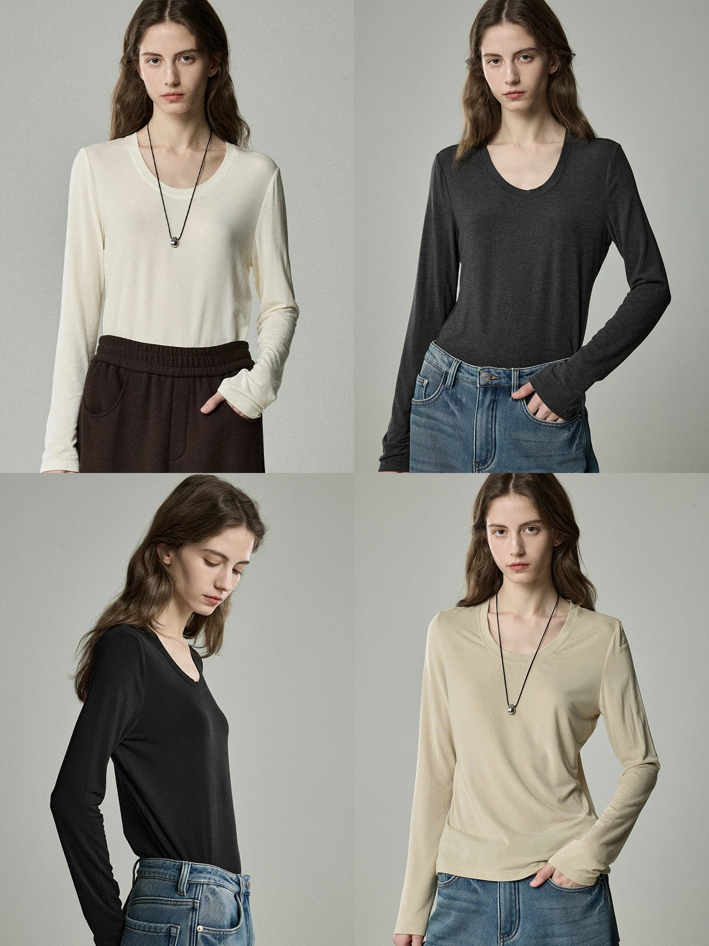 

Skin-Friendly Camere Blend Base irt Fre Moi U-Ne Long Sve Thermal Consistent Women's Casual Wear Stand Fit