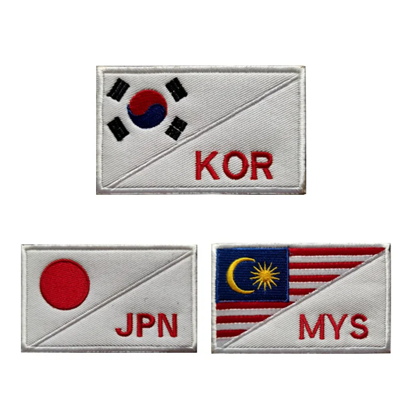 Korea Malaysia National Flag Embroidery Patch Bag Japan Backpack Hook and Loop Sticker Brazil English Cloth Badges Appliques