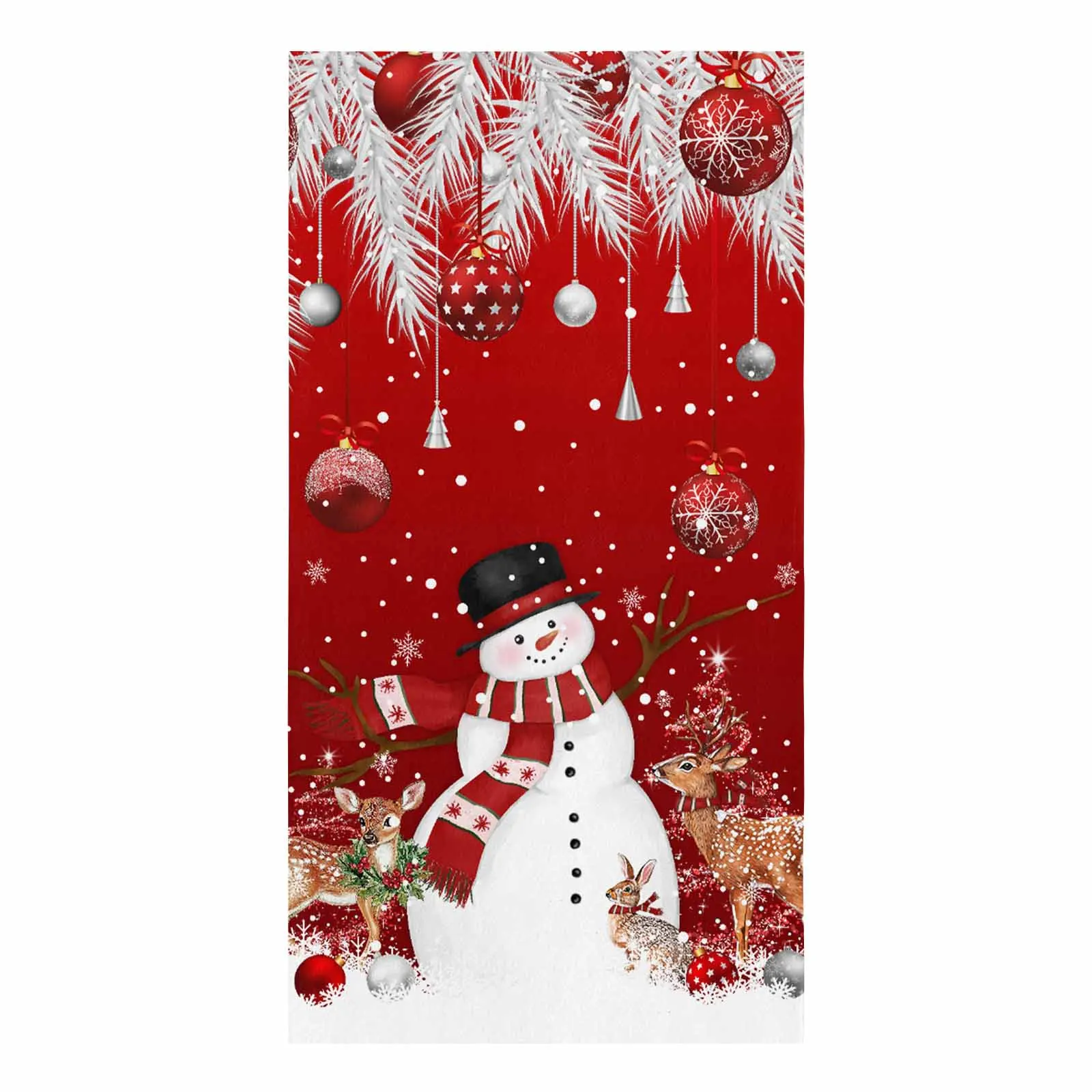 Deer Rabbit Christmas Tree Red  Microfiber Towel Absorbent Kitchen Cleaning Cloth Dish Towel Household Cleaning Towel