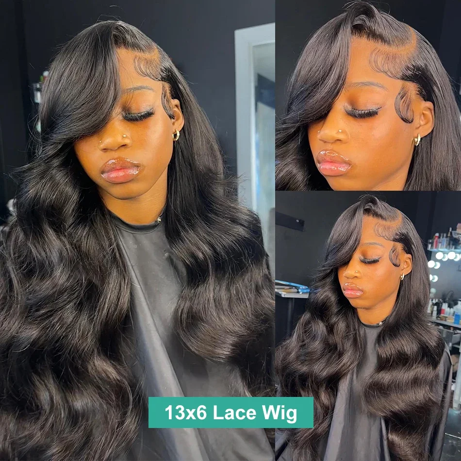 Perruque Lace Front Wig Body Wave sans colle pour femme, perruques HD, 180% naturelles, noires, ondulées, pré-plumées, ultraviolets, 13x6, 18 ", 38"