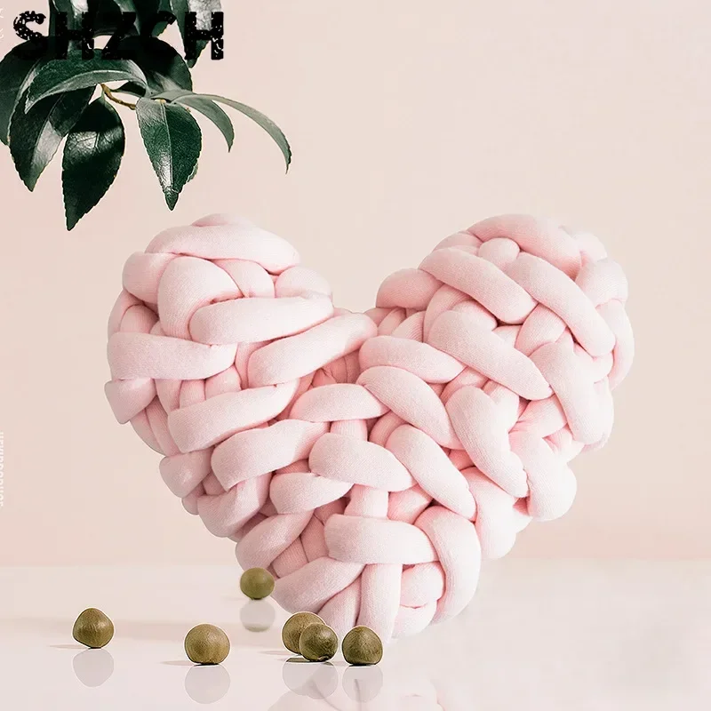 Chunky Knit Heart Pillow Decorated Throw Pillow Home Bed Fall Decor Pillows