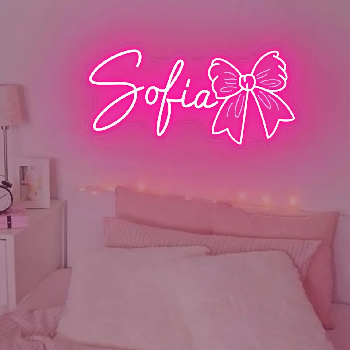 Custom Bow Name Neon Sign for Kids, Pink Bow Name Neon, Girl's Room Sign, Nursery Dorm Decor Home Wall Decor,Gift For Kids view 2