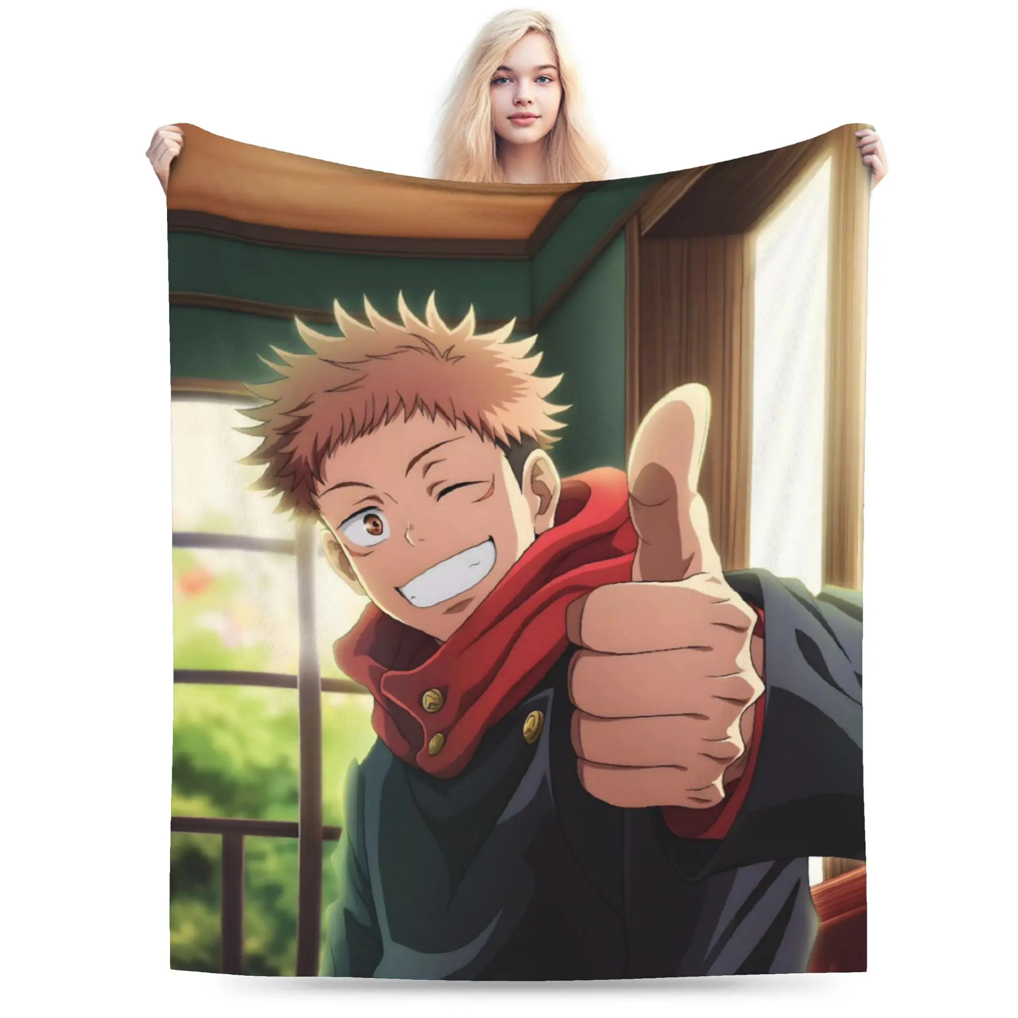 Super Soft Itadori Yuji  Throw Blanket Premium Fleece Flannel Lightweight  JJK Anime Bed Blanket Warm Plush Bedspread All Season