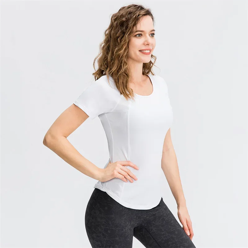 Camiseta deportiva de manga corta para mujer, ropa de Fitness para gimnasio, transpirable, secado rápido, camiseta ajustada para Yoga, camisetas para correr