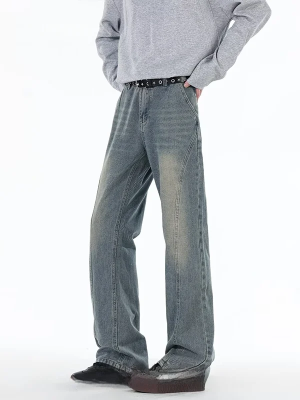Calças Jeans Slimming de Perna Reta Unissex Estilo Hong Kong Versátil com Design Simples