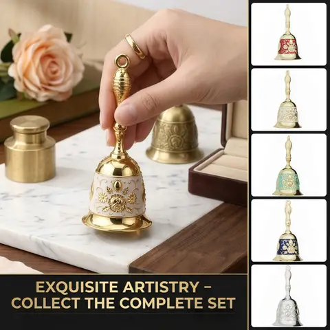 Solid Brass Hand Bell Golden Dinner Bell Loud Clear Sound Vintage Style Restaurant Church School Classroom Decorative Retro Ring