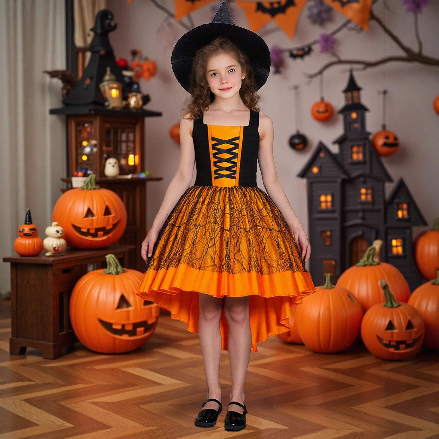 

Halloween Dresses For Children Lace Trailing Princess Dress For Girls Carnival Party Ceremony Pageant Prom Puffy Gown