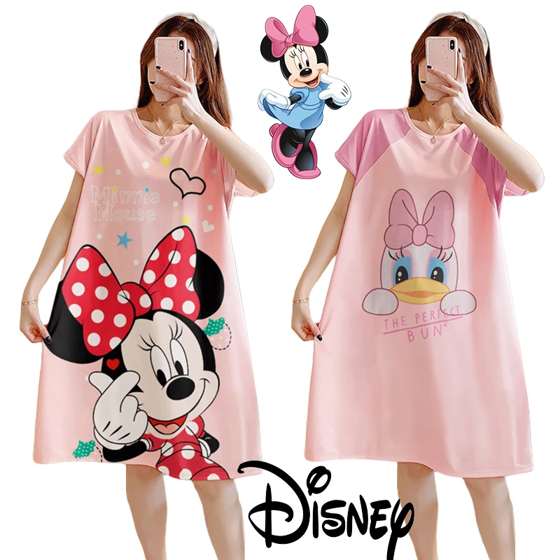 Disney Minnie Nightgowns Summer Cartoon Daisy Duck Trade Dress Woman Anime Nightgowns Home Sleepwear Casual Short-sleeved Skirt