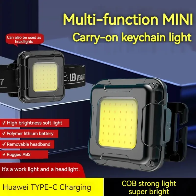 Powerful COB LED Headlights Mini EDC Keychain Headlamp Rechargeable Waterproof Outdoor Camping Fishing Portable Work Flashlight