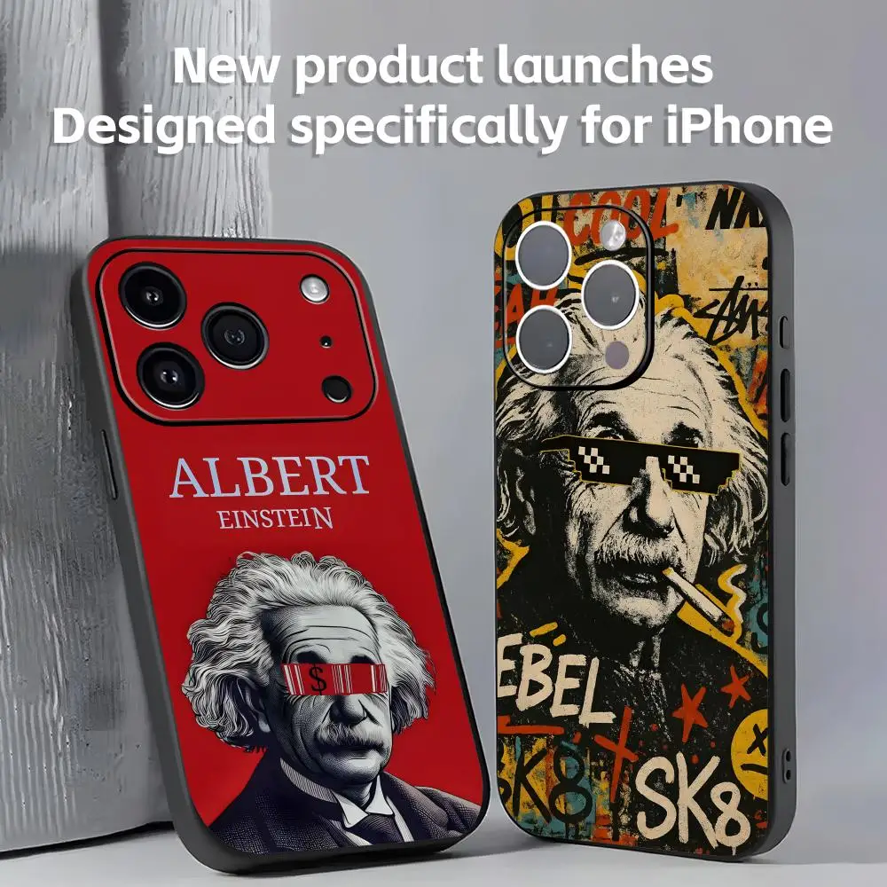 Cientista Albert Einstein Capa de telefone macia preta à prova de choque para iPhone17 16 16e 15 14 13 12Plus Mini Pro Max