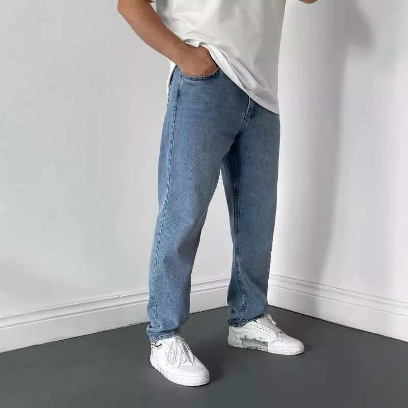 

Мужские джинсы с высокой талией, мешковатые прямые брюки-бойфренды, повседневные классические джинсовые брюки-карандаш