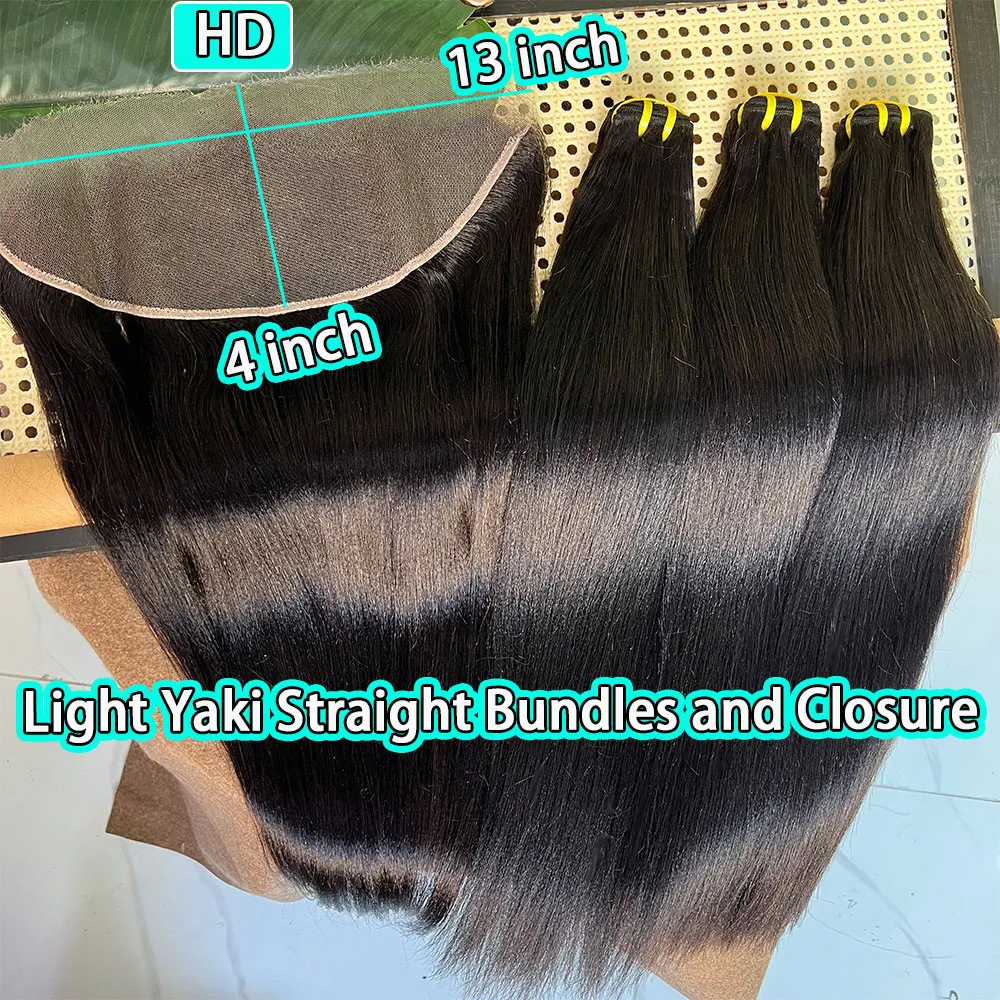 

Набор прямых человеческих волос Light Yaki с заколкой-фронтом 13x4 HD, прозрачная HD-заколка, прямые волосы Kinky Straight, распродажа, наращивание волос