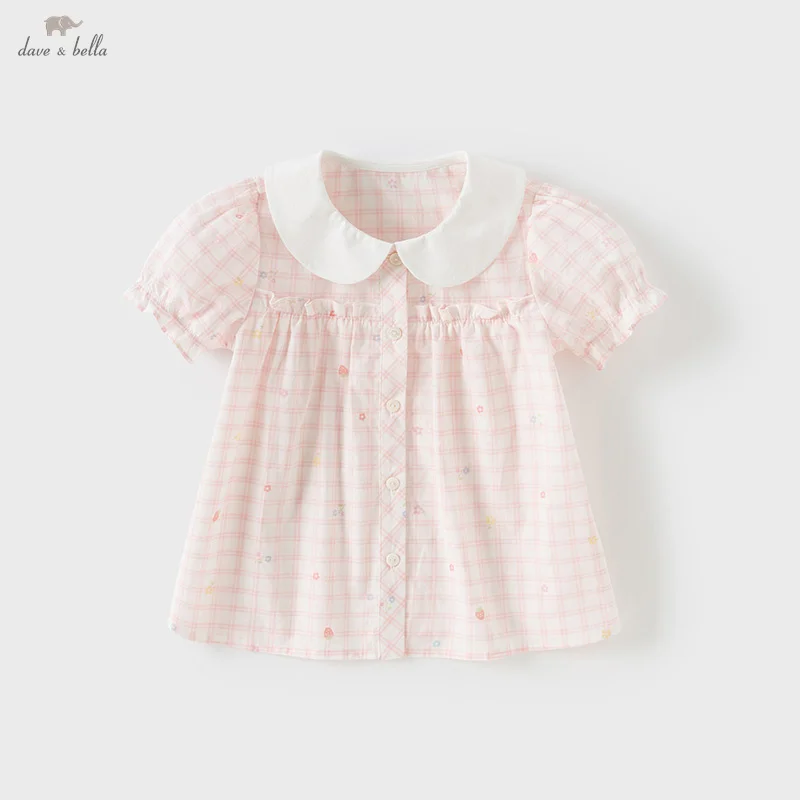 

Dave Bella Children's Plaid Shirt Summer Elegant Cute Girls Baby Cotton Blouse Comfortable Short Sleeve Top Gentle DB2251136