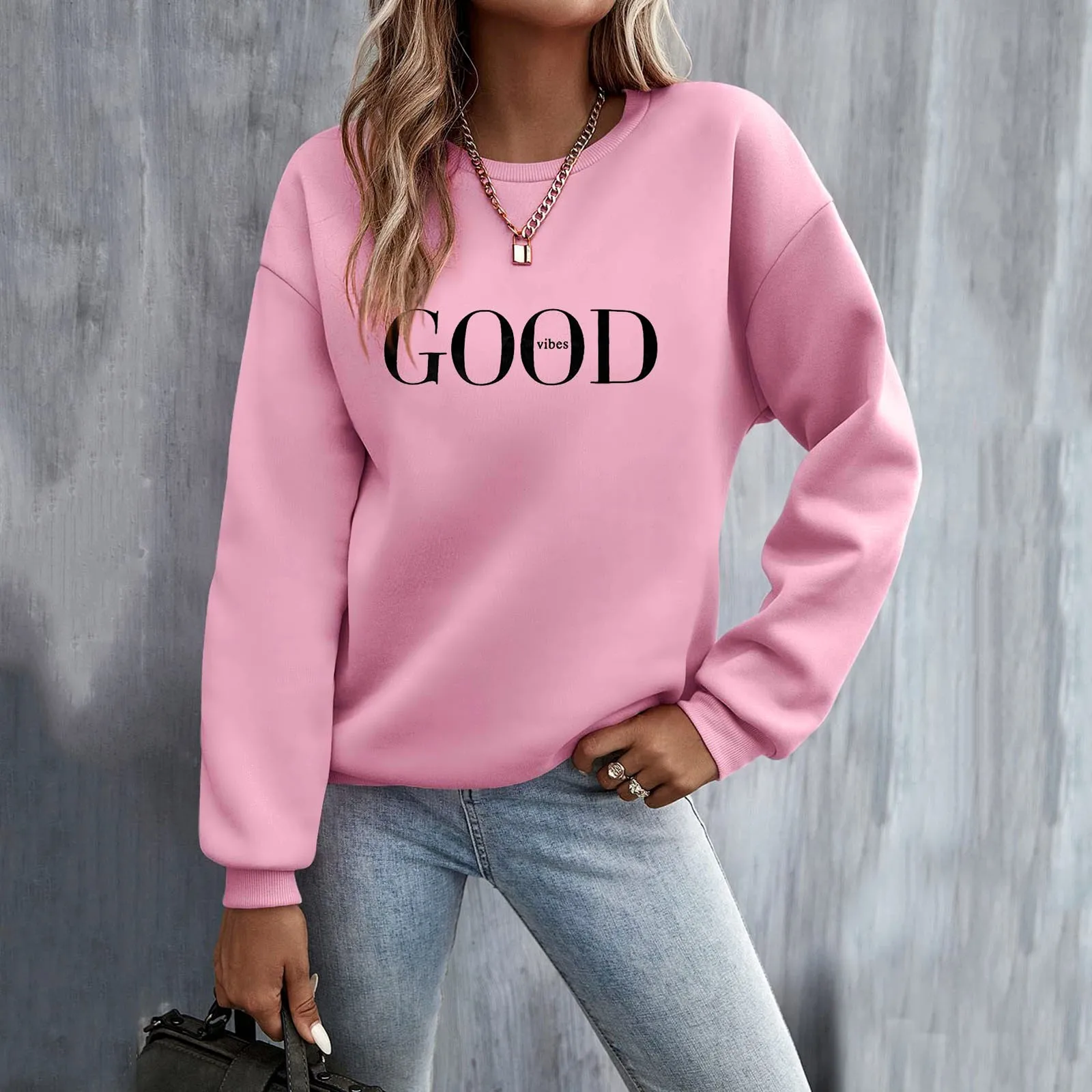 Trendy Sweatshirts Crew Neck Pullover Tops For Women Ladies Fashion Solid Color Aesthetic Top Autumn And Winter Warm Pullovers