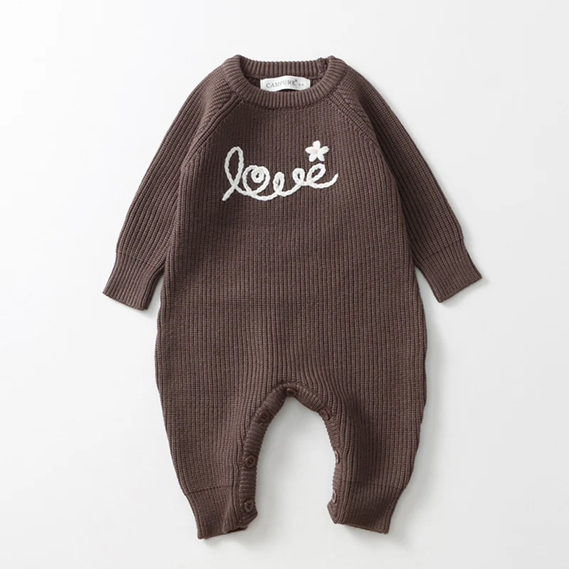 ربيع جديد 2026 ملابس 0-24 متر لحديثي الولادة والأولاد والبنات رومبير محبوك بأكمام طويلة مطرز بدلة قفز محبوكة للأطفال الرضع