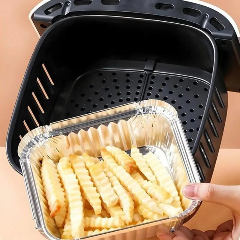 A2UE 20pcs Baki Tumpuk yang Dapat Ditumpuk untuk Fryers Udara Menggunakan Wadah Foil Aluminium Square