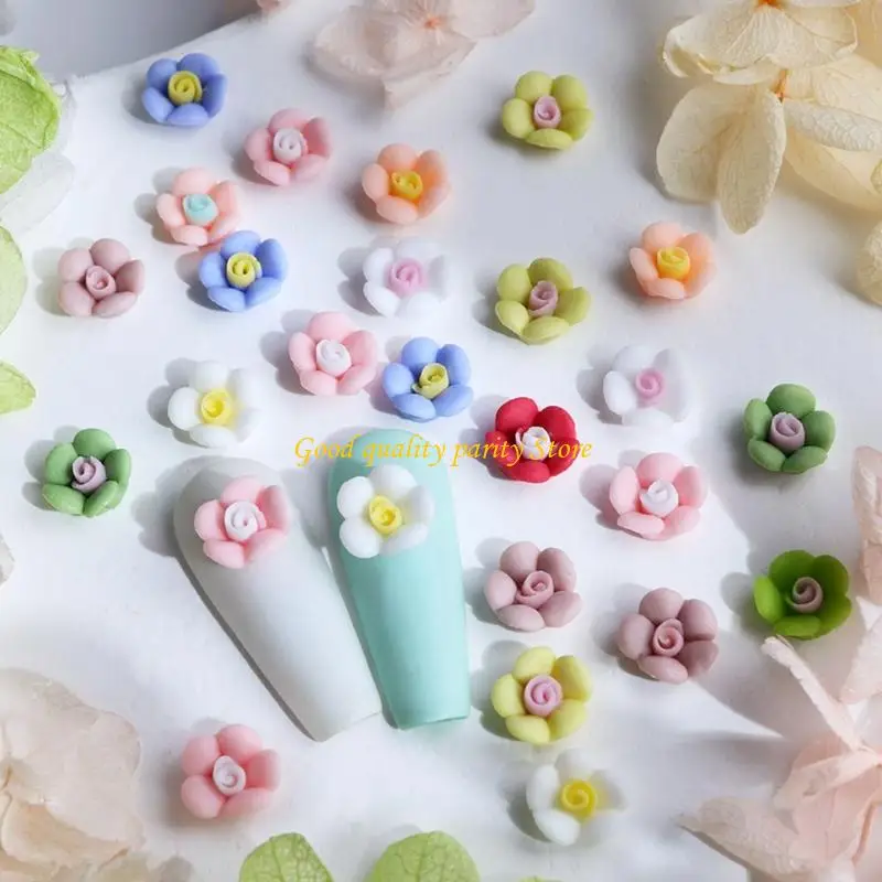 M4ya 30 pcs hoa đầy màu sắc nghệ thuật bùa nhựa hoa móng tay
