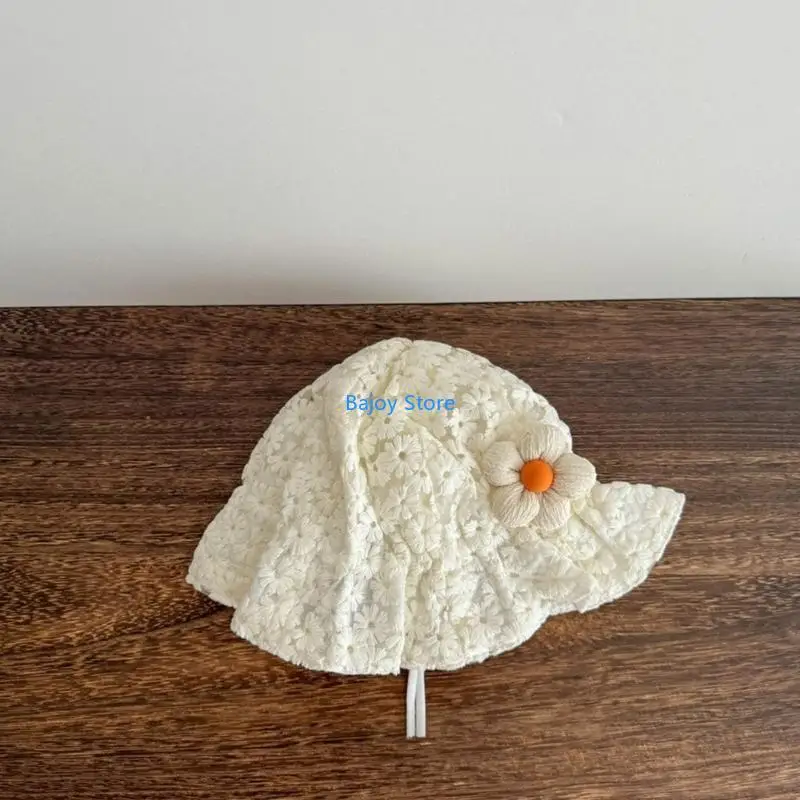 

63HE Infants Protective Sun Hat with Floral Accent Comfortable Baby Flower Sunhat