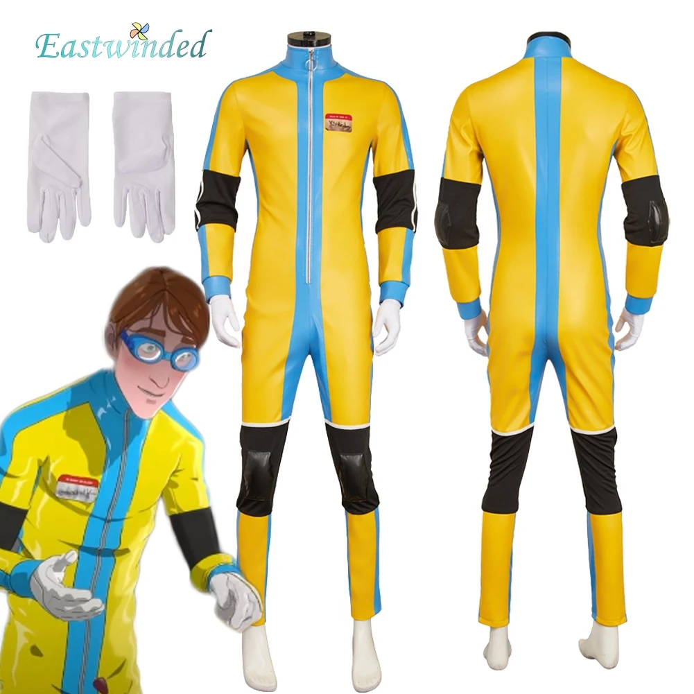 

Waterboy Game Dis Patch Cosplay Jumpsuit Yellow Blue Costume Gloves Clothes Set Men Bodysuit Outfits Halloween Carnival Party