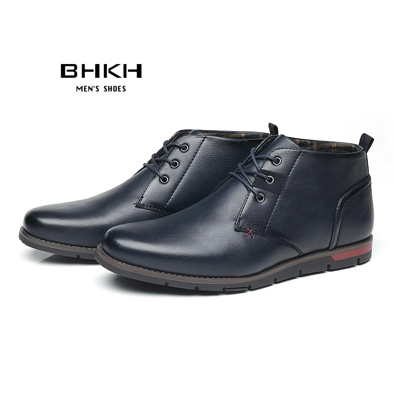 BHKH Ankle Boots Spring/Autumn Men Boots Lace-up Brown Men Pu Leather Casual Boots Chaussure Homme Work Office Shoes For Men