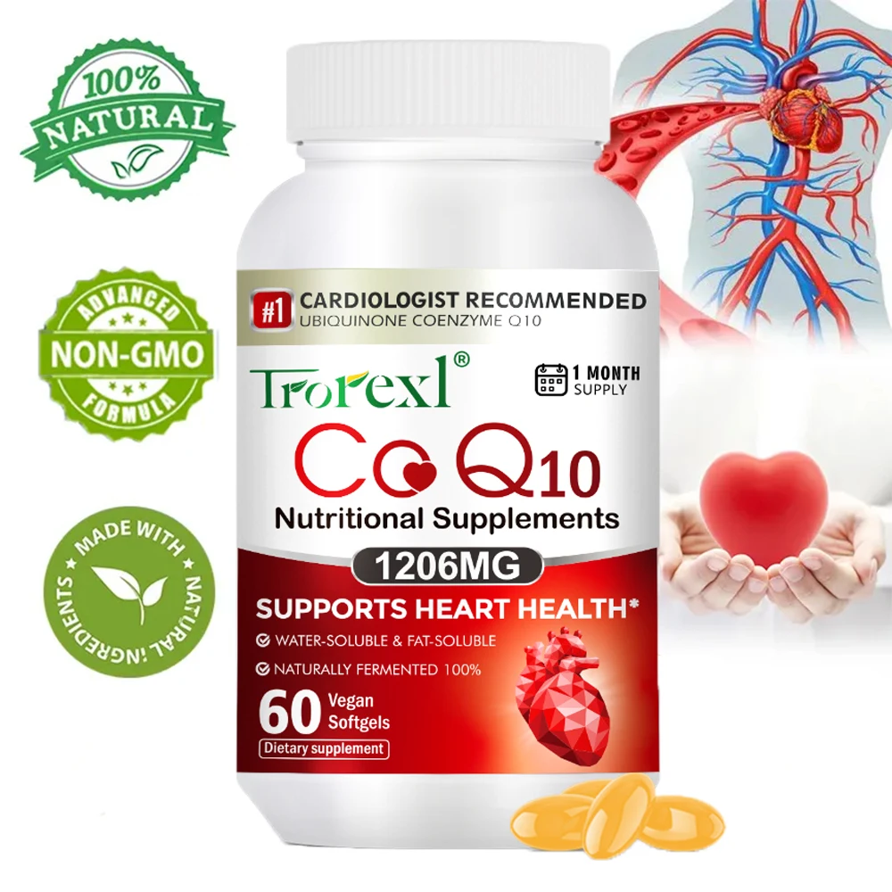 Coenzyme Q10 COQ10 Capsules Antioxidant Supplement for Vascular and Heart Health & Energy Cardiovascular & Cholesterol Health