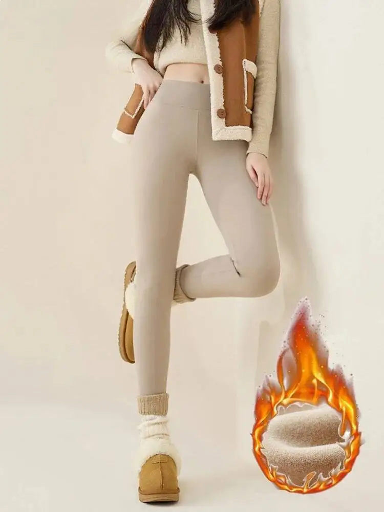 جديد الخريف الشتاء أرنب Sharkskin المرأة عادية الأساسية رشاقته الدافئة طماق البني صوف مبطن الجوارب