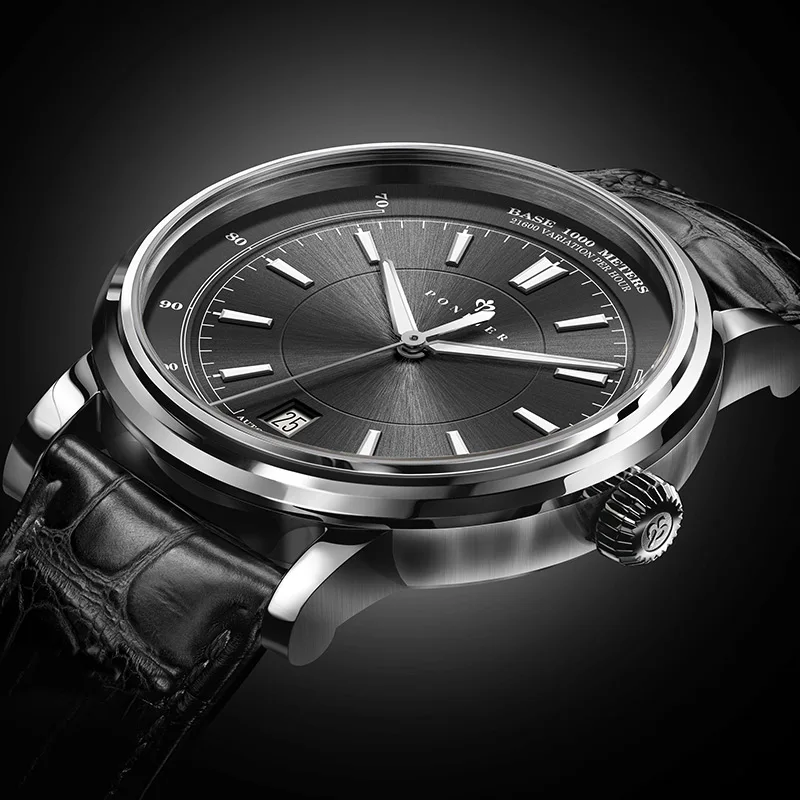 Reloj mecánico automático Poniger resistente al agua para hombre, reloj de pulsera de lujo con correa de acero inoxidable/cuero, reloj de pulsera a la moda