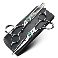 XUANFENG VG10 Steel Emerald Screw Silver Hair Scissors Barber Cutting Scissors and Thinning Scissors