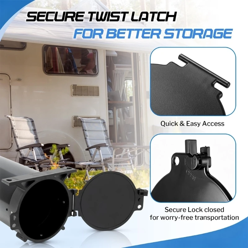 652F Sewer Storage Cover for Motorhome Service, 2 Pack Round ABS Access Lid With Exit Opening, Compartment Coverage, and Daily