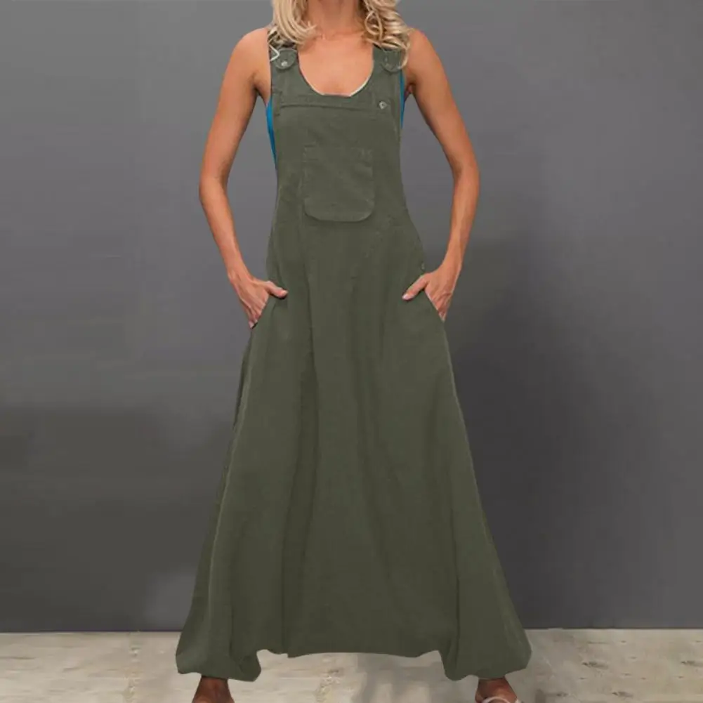 

Women Summer Loose Thin Jumpsuits Harem Pants Wide Leg Pants Sleeveless Pockets Bib Jumpsuit Siamese Trousers Large Size