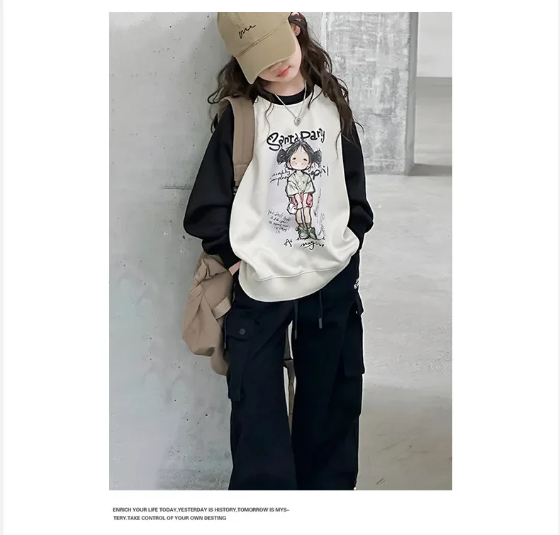 Girls Hoodie 2024 Autumn New Childrens Wear Korean Style Girl Baby Girl Printed Color Matching Round Neck Hoodie Casual Simple image 5