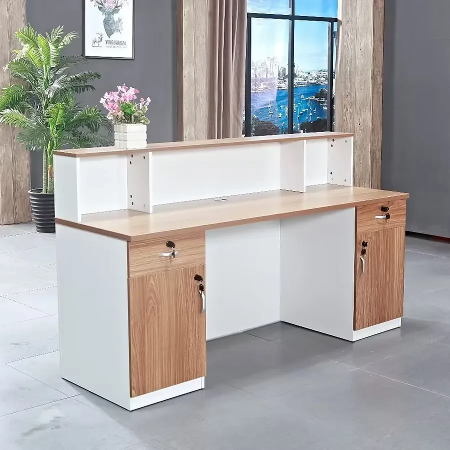    ق # أجهزة الكلغان الخاصة بشعار Büromöbel 2 شخص شركة الفنادق الخشبية الحديثة Büro Front Counter Empfangs schalter