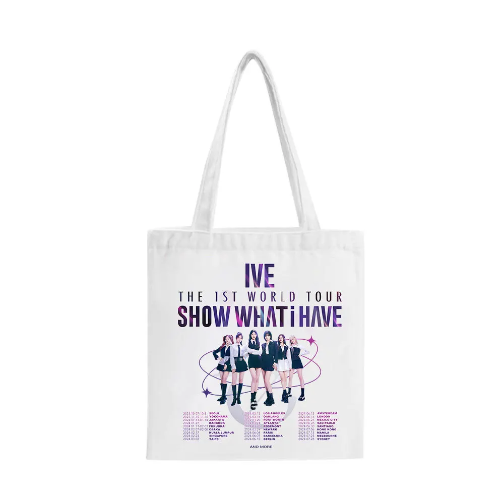 Kpop IVE Canvas Bag Handbag The 1st World Album Printed Sign Totes Shoulder Zipper Bag WonYoung YuJin LIZ LEESEO Gift