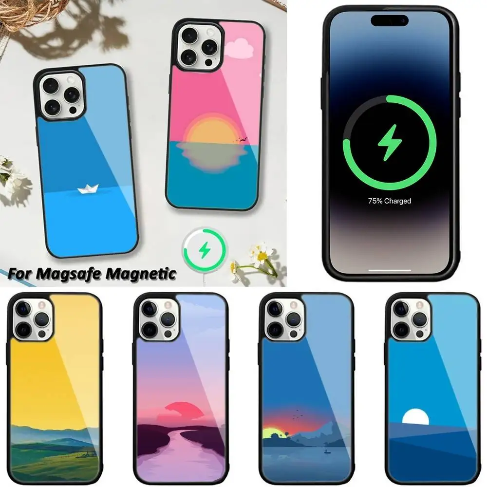 

Dopamine Color Landscape Phone Case For iPhone 16,15,14,13,12,11,Plus,Pro,Max,Mini Magsafe Magnetic Wireless Charging