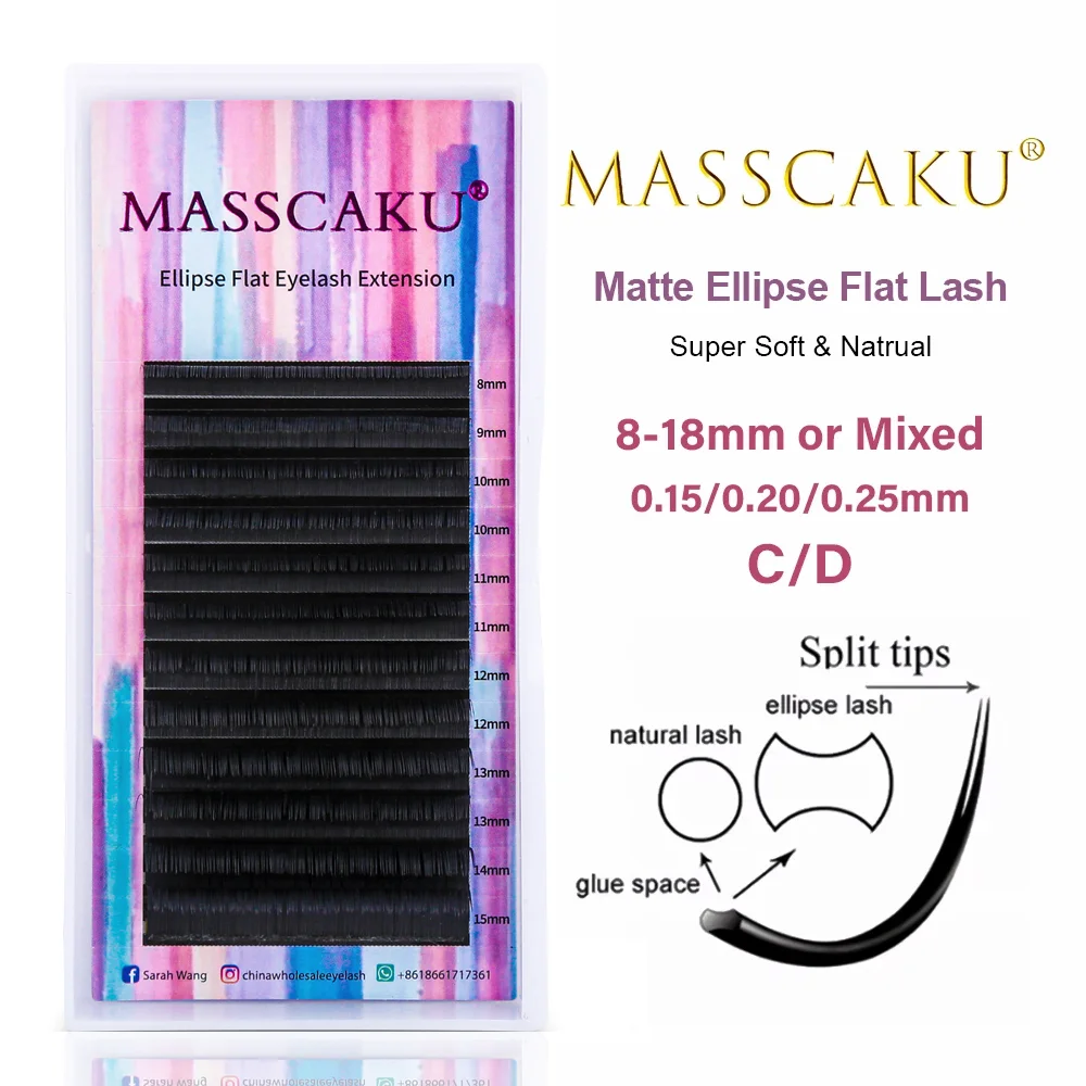 

MASSCAKU ellipse flat lashes soft Split-tips fake eyelash extension individual eyelashes nature flat ellipse eyelashes supplies