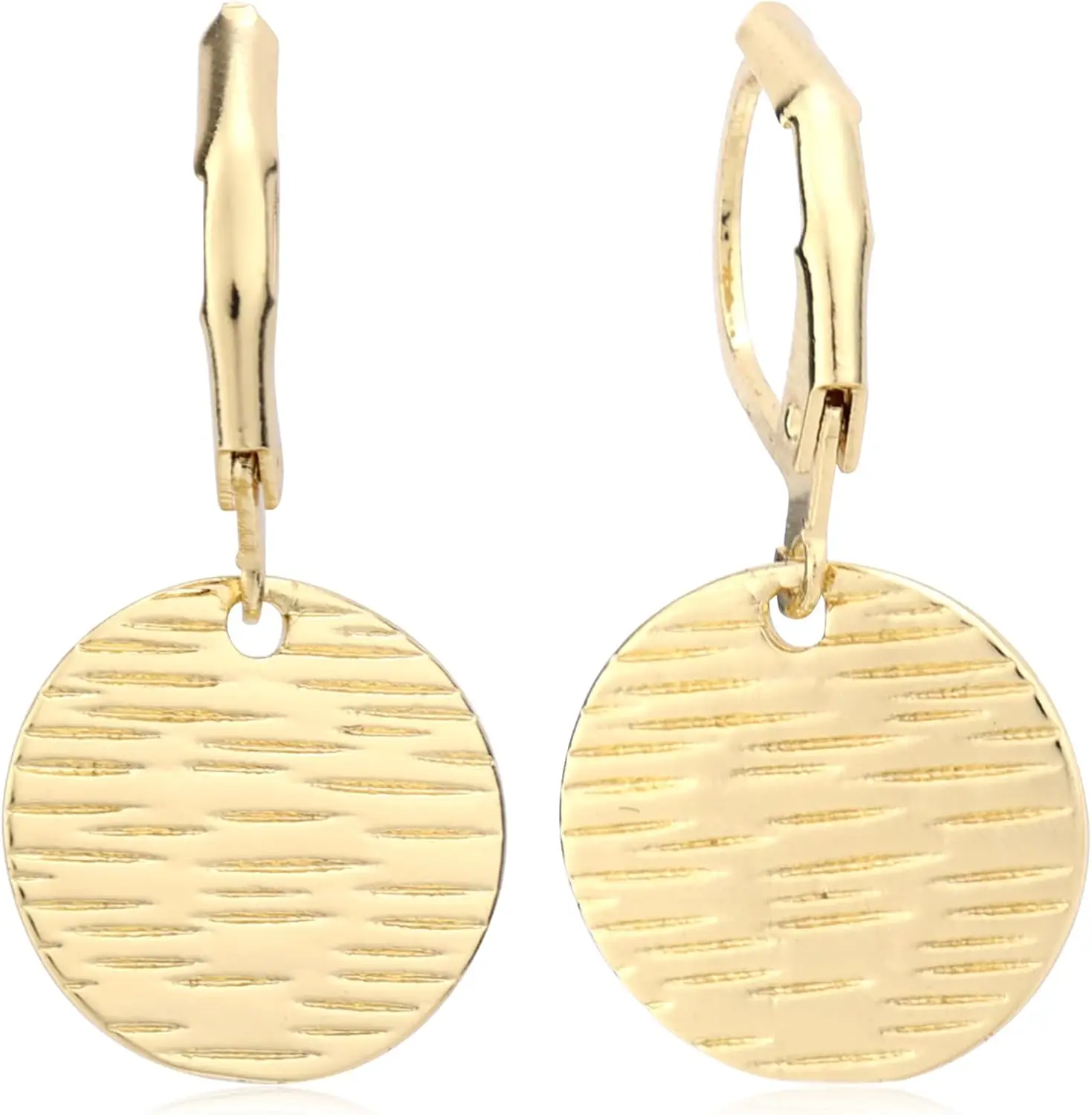 

Circle Drop Earrings for Women, Geometric Hammered Coin Leverback Fashion Jewelry Gift