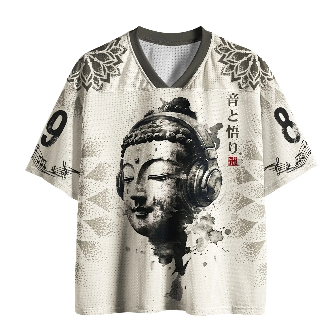 2026 Neues Unisex Retro Grafik-Mesh-T-Shirt, Vintage Punk Japanische Kunst V-Ausschnitt Kurzarm Oversized Festival Streetwear – Detail 6