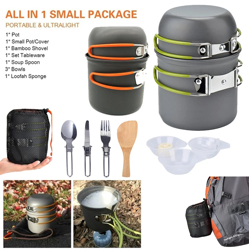 جديد التخييم وعاء المحمولة في الهواء الطلق مجموعة تنزه نزهة الشواء الطبخ للطي تجهيزات المطابخ أواني المطبخ ملعقة سكين المعدات