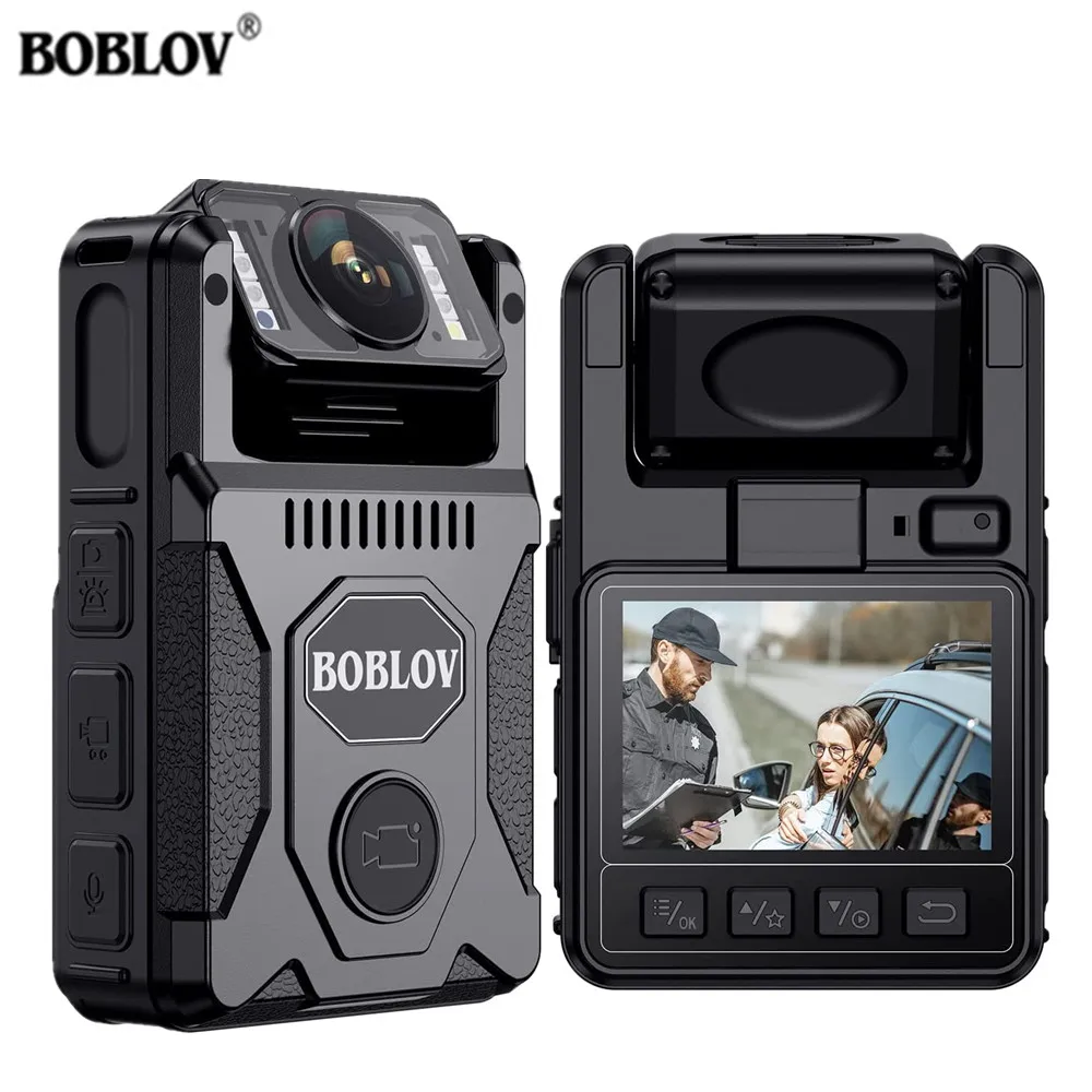 BOBLOV M7 128GB GPS Body Worn Camera 180° Rotatable Lens Mini Camera with LED Screen 4000mAh Recording Body Camera Bike Cam