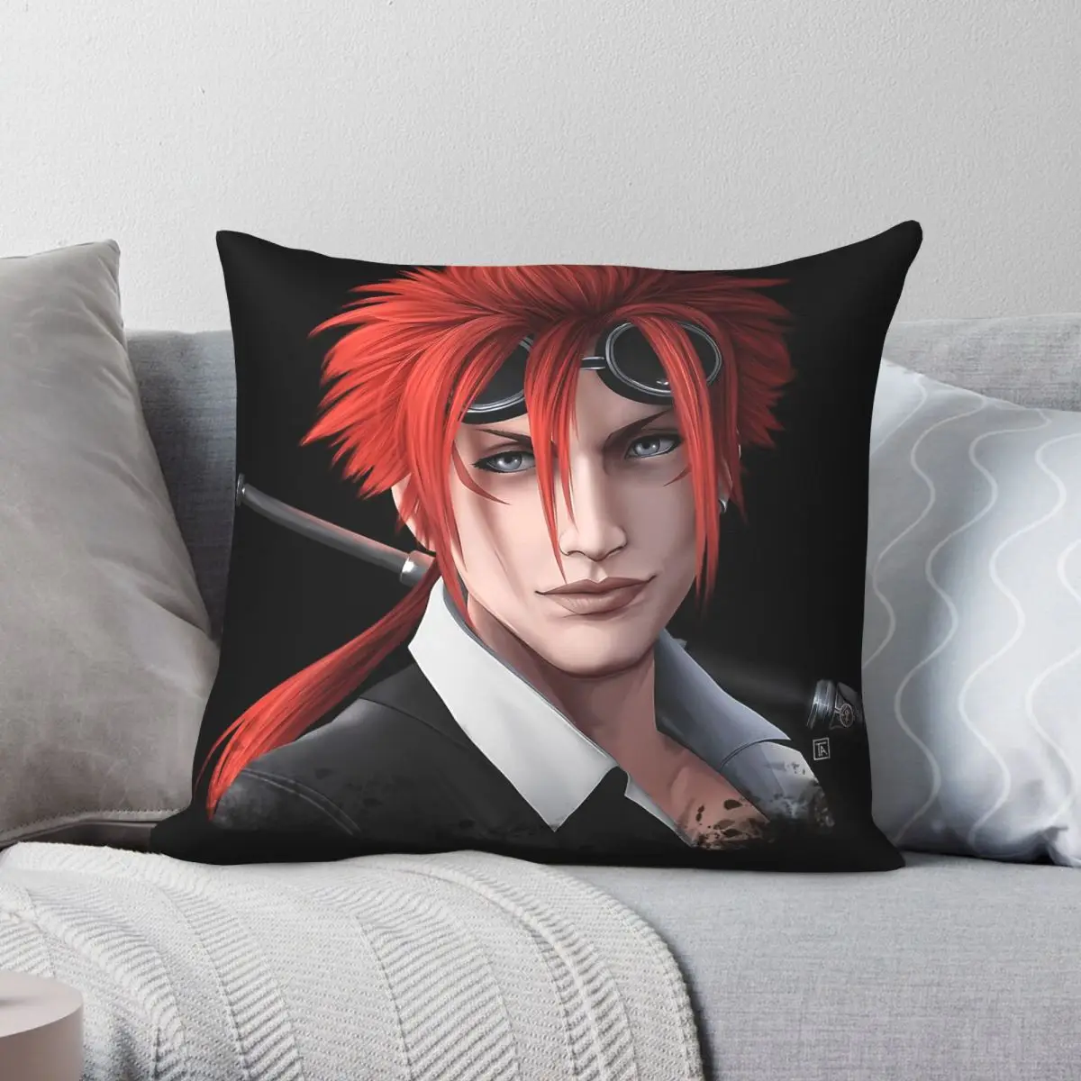 Renos Remake Boss Square Pillowcase Polyester Linen Velvet Pattern Zip Decorative Sofa Cushion Case
