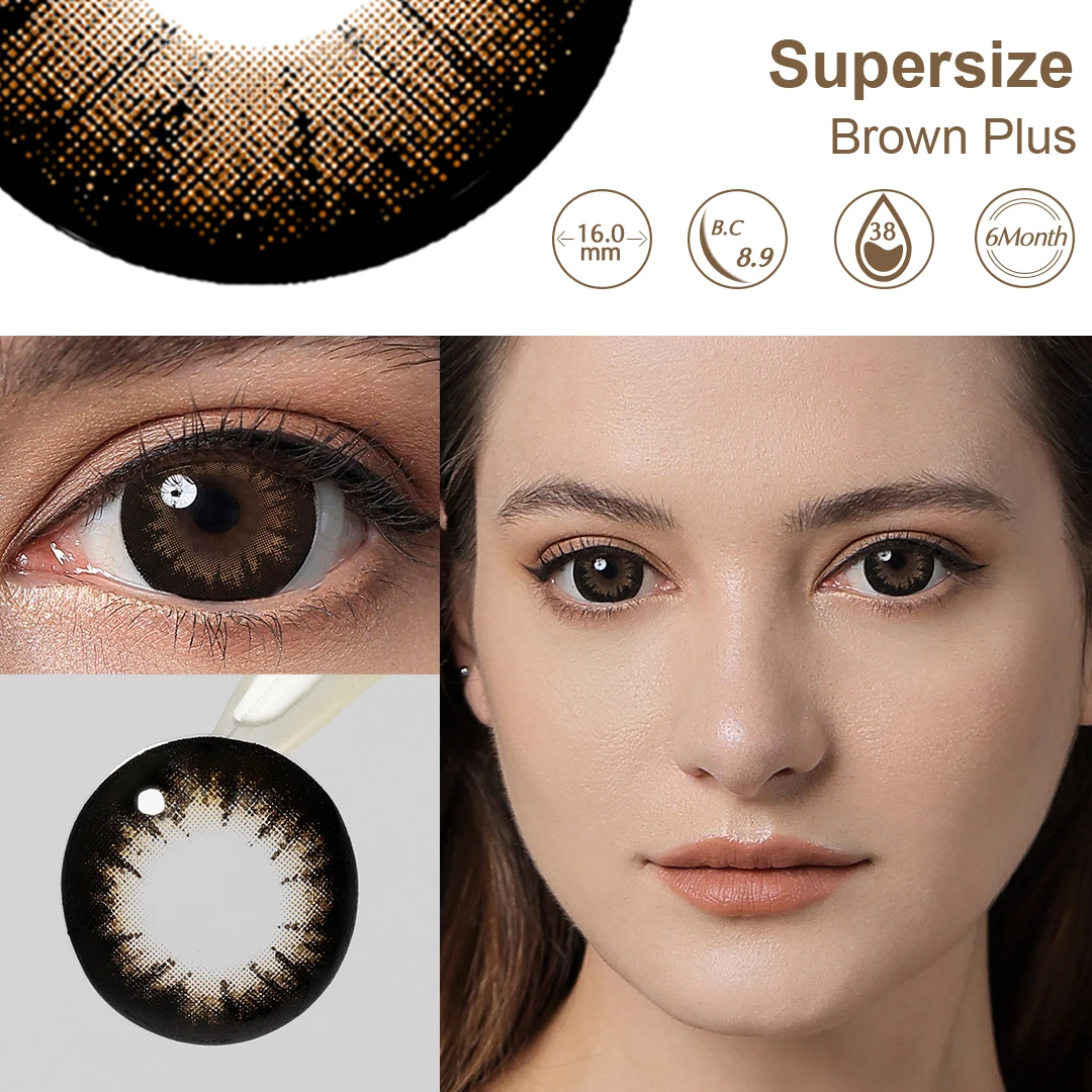 16.0Mm Grote Ogen Kleur Contactlenzen Supersize Zwarte Kleur Contact Lens Voor Ogen Schoonheid Cosmetische Bruine Kleur 2Pc lens Jaarlijks