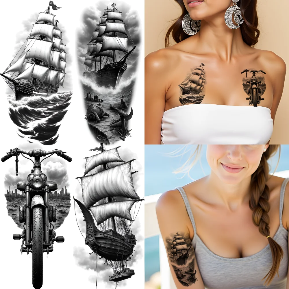 

3pcs Temporary Tattoo Steampunk Submarine Tattoo Realistic Temporary Tattoos Night Ship Tattoo Submarine Tattoo For Adults