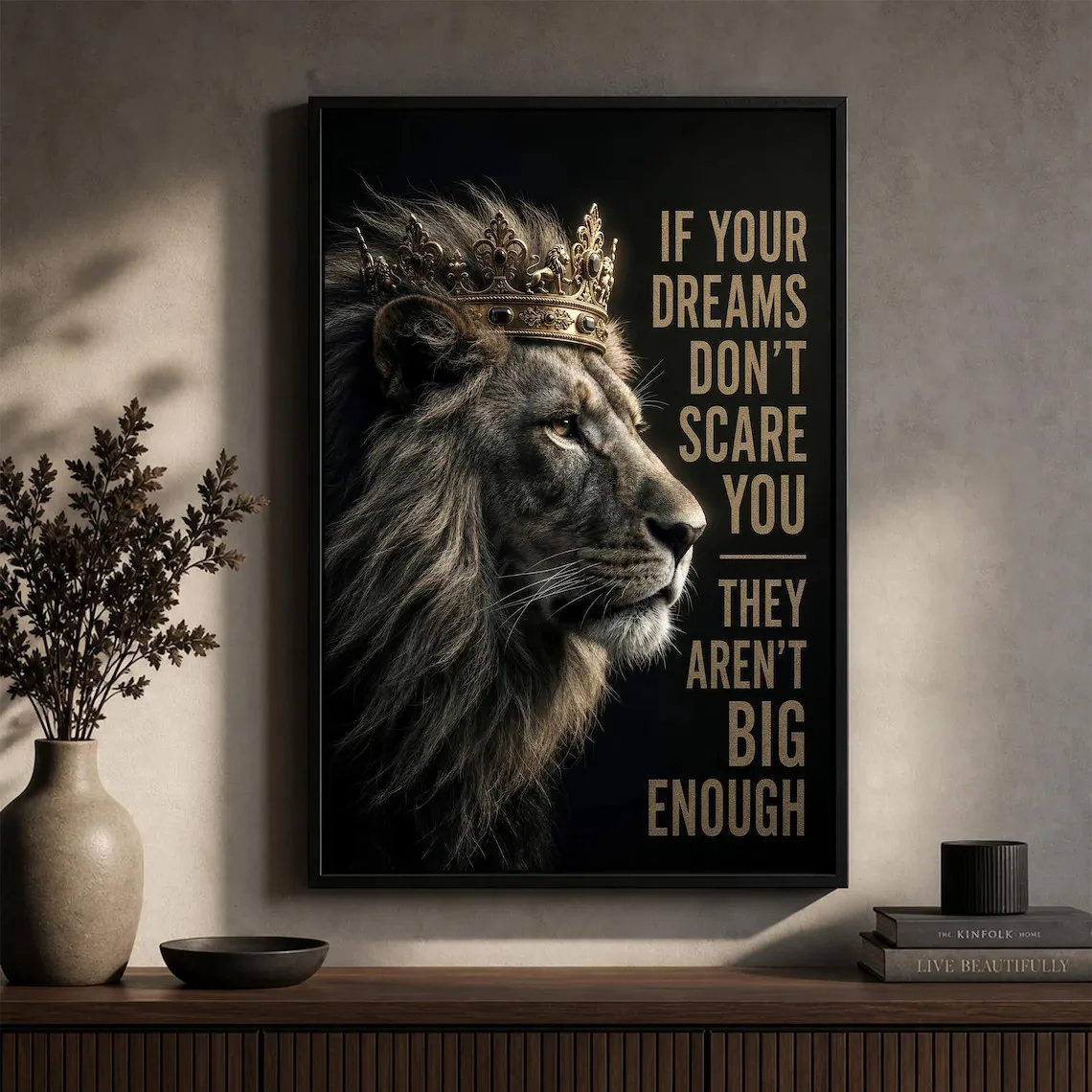 Inspirational Lion Canvas Wall Art, Motivational Quote Art Print, Modern Animal Poster for Living Room Office Home Decor