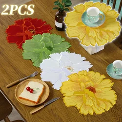 Embroidered Flower Placemat Colorful Floral Coaster Heat Insulation Mat Wedding Party Decor Home Kitchen Dining Table Decoration