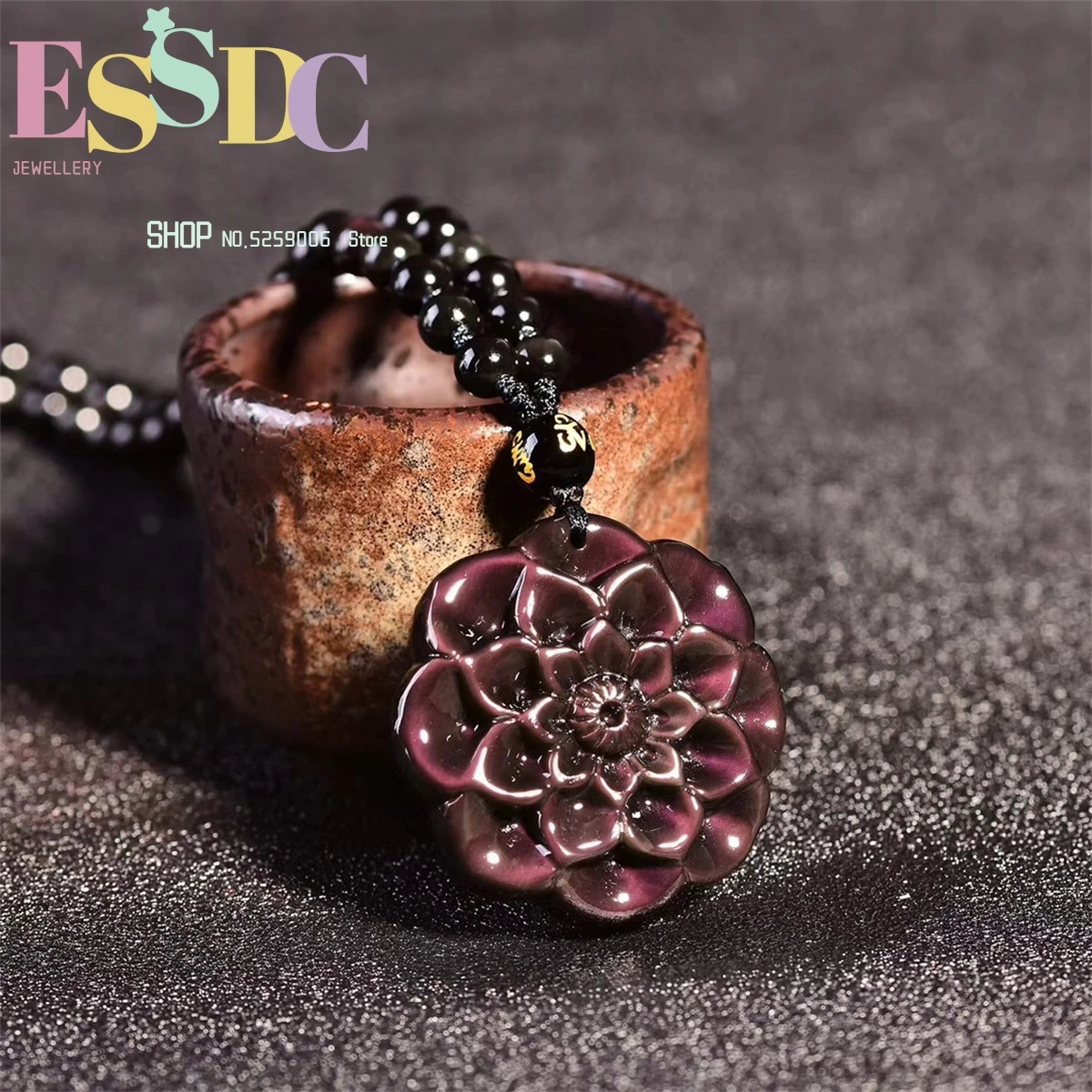 Natural Rainbow Eye Obsidian Colorful Rose Flower Pendant Necklace Temperament Women's Sweater Chain Jewelry  Fashion Charm