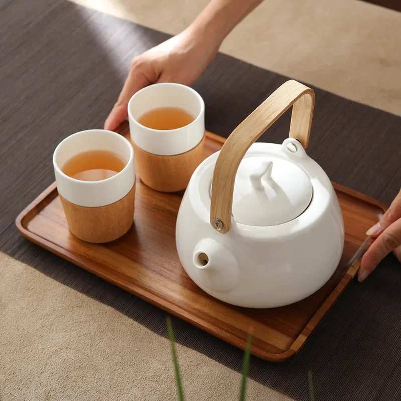 

Tea set, log teacup, anti-scalding one pot, two cups of beam ceramic kettle, log tray, fashionable home tea maker