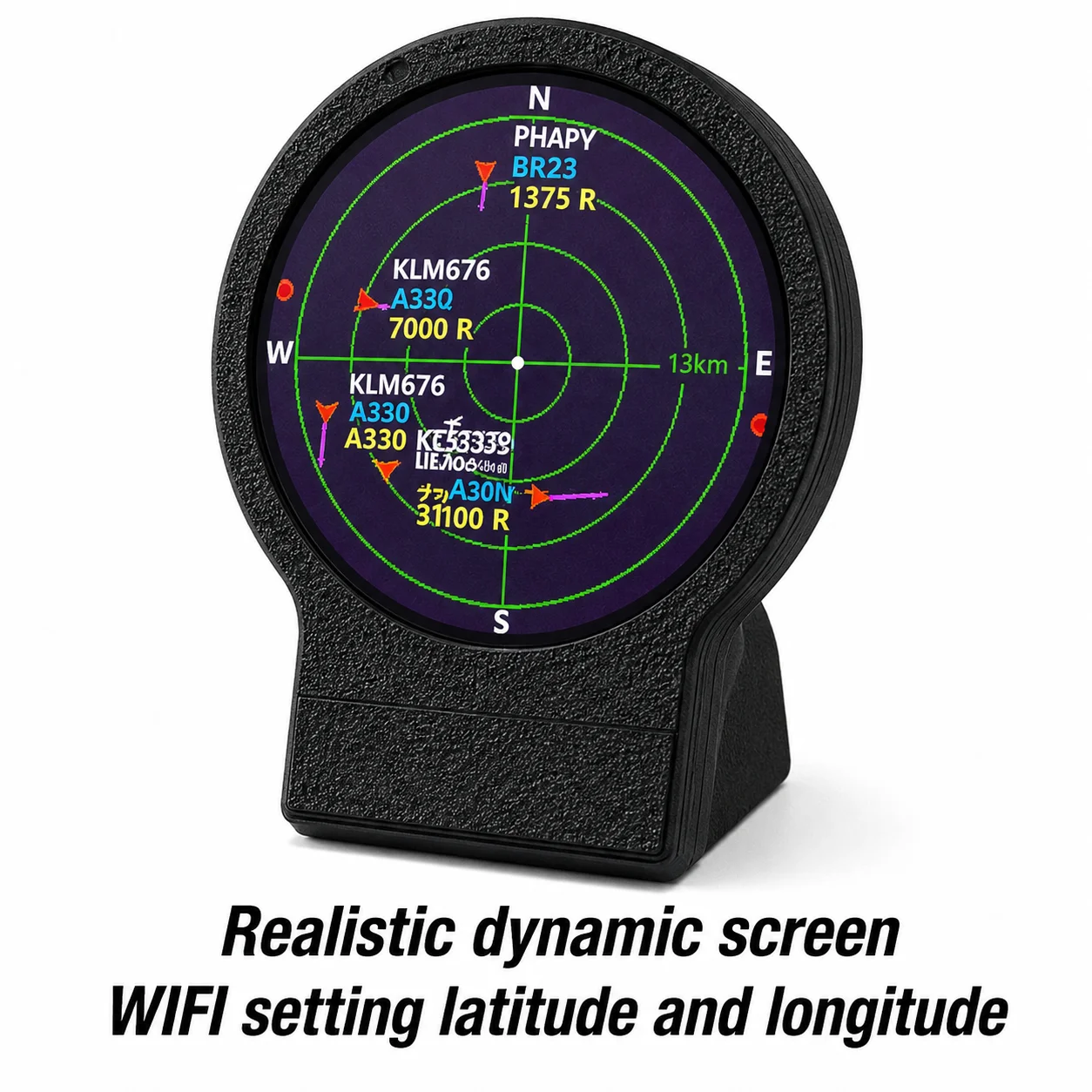 ADS-B Flight Tracker USB-C Desk Radar 1.28 Inch WiFi Silent Aviation Radar Gadget with 3D Printed Case Desktop Decor