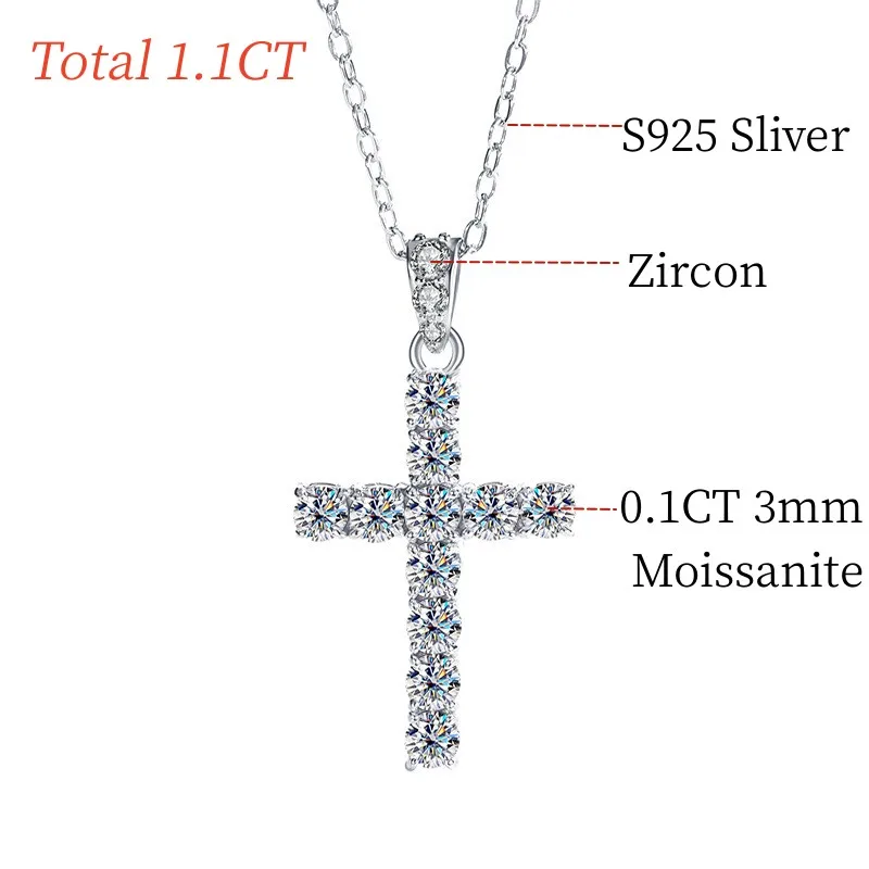 Imagem -05 - Sterling Silver Colar com Pingente Cruz para Homens e Mulheres Cor d Corrente Pescoço Espumante Moissanite Festa de Casamento Jóias mm 925